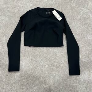 NWT Juicy Couture Womens Cropped Long Sleeve Workout Top in Black‎ Size Small